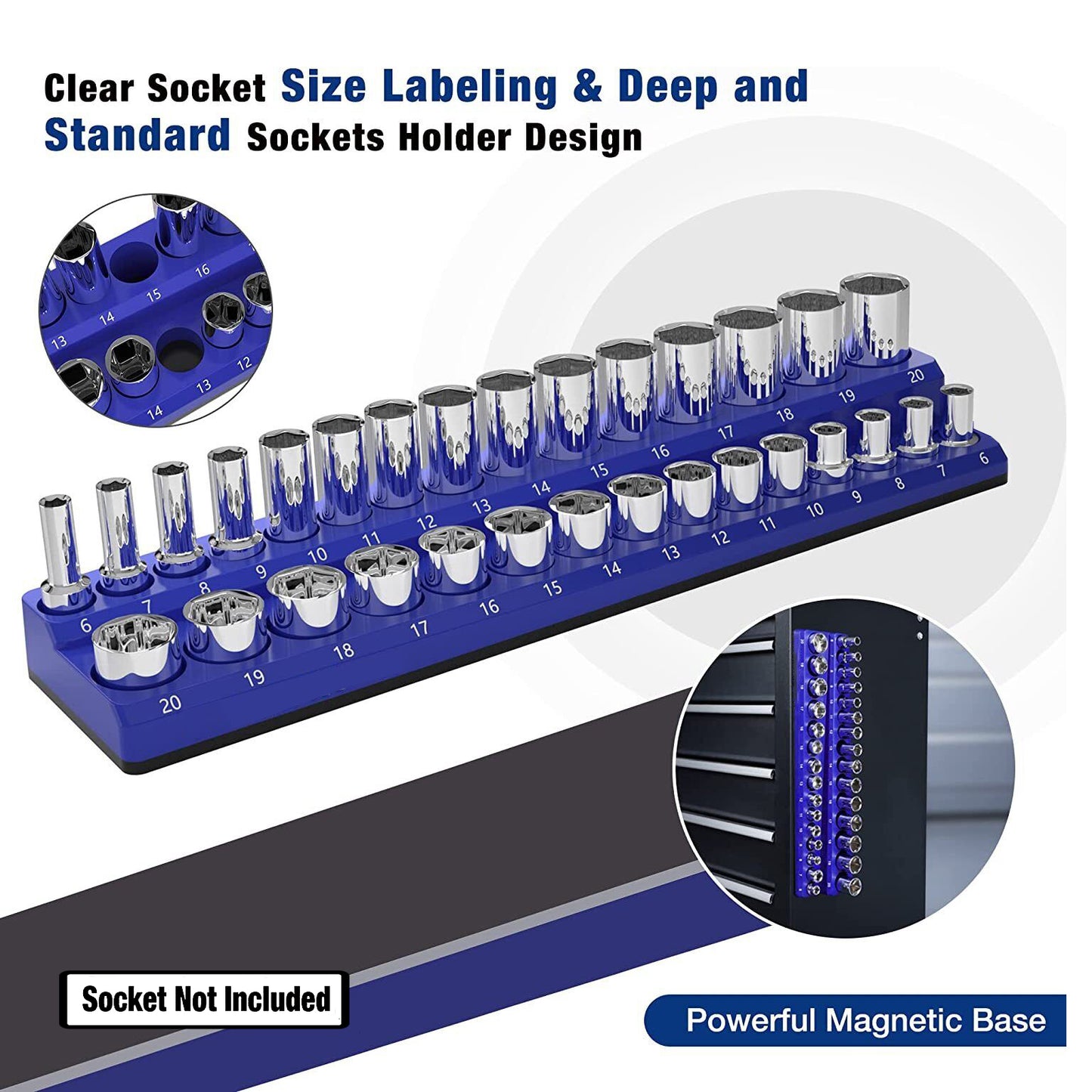 Magnetic Socket Organizer Set 3PC Socket Holder Set 1/4"3/8"&1/2"Drive