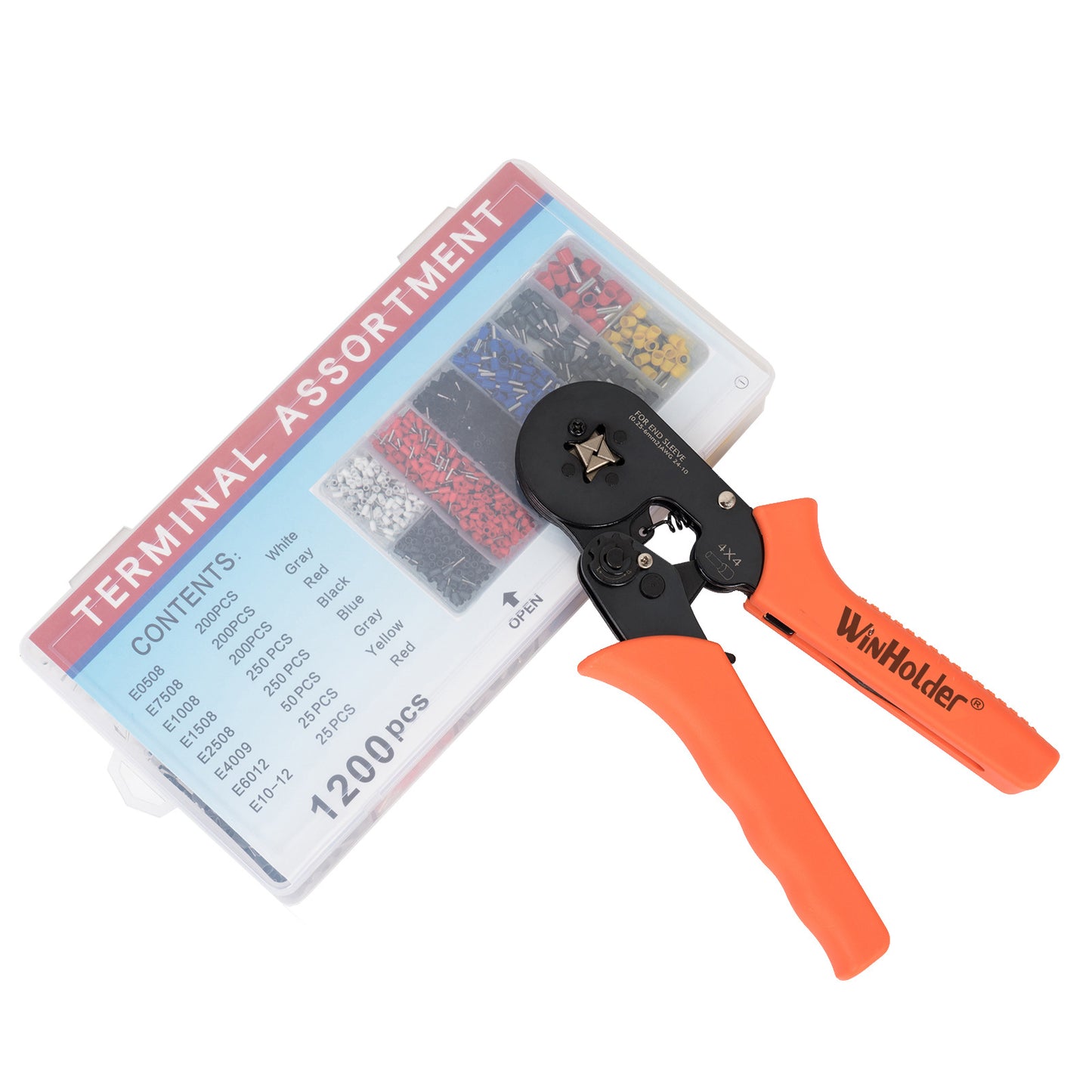 Crimping Tool Kit Self-Adjustable Ratchet Ferrule Crimper Pliers Set 1200 Pcs Wire Terminal Connectors
