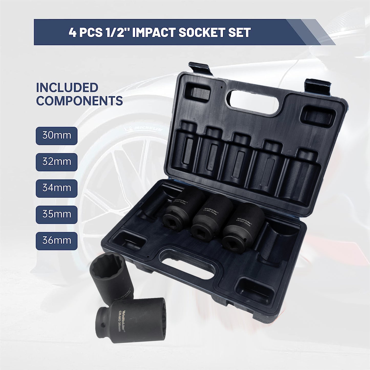 12 Point Axle Hub Nut DEEP IMPACT Socket Set 1/2"Dr Thin Wall Drive Shaft Socket