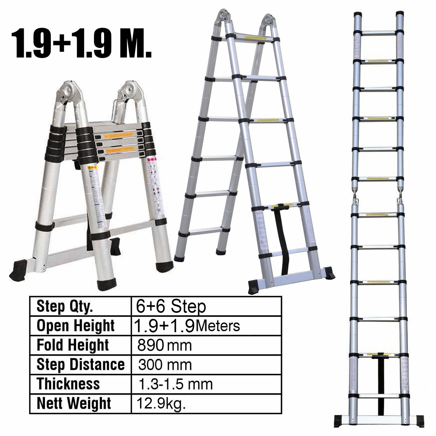 1.9M+1.9M Multi-Purpose Telescopic Ladder(Silver)