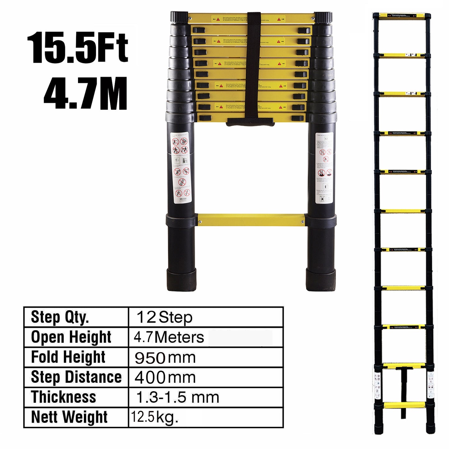 4.7M Single Telescopic Ladders(Black With Yellow)