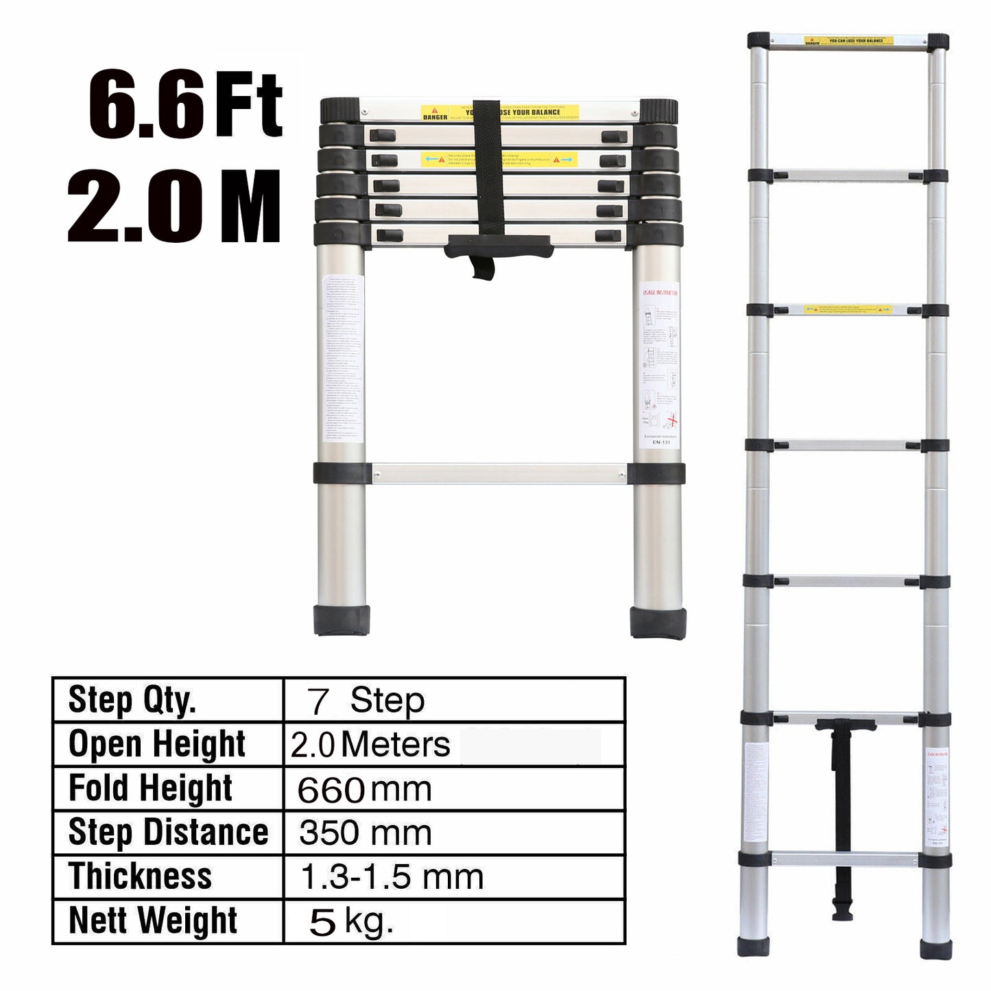 2M Single Telescopic Ladders(Silver)
