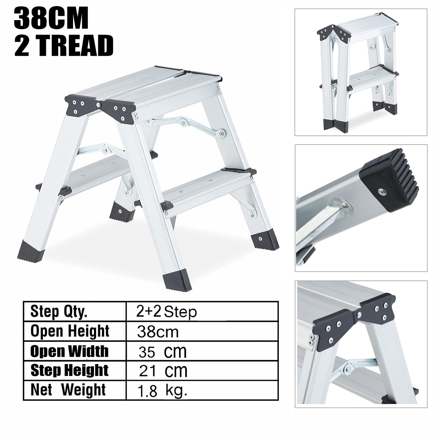 Aluminum Double 2 Step Ladder (Silver)