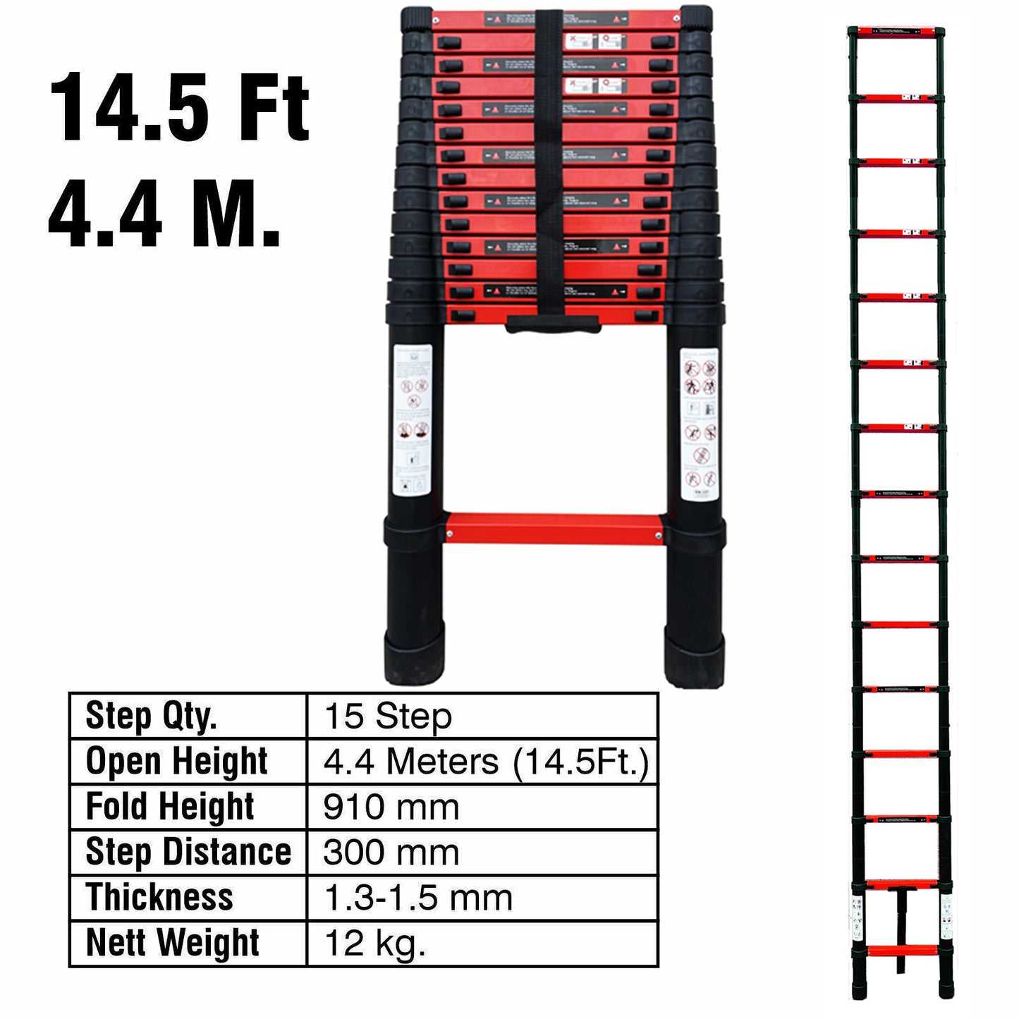 4.4M Single Telescopic Ladders(Black With Red)