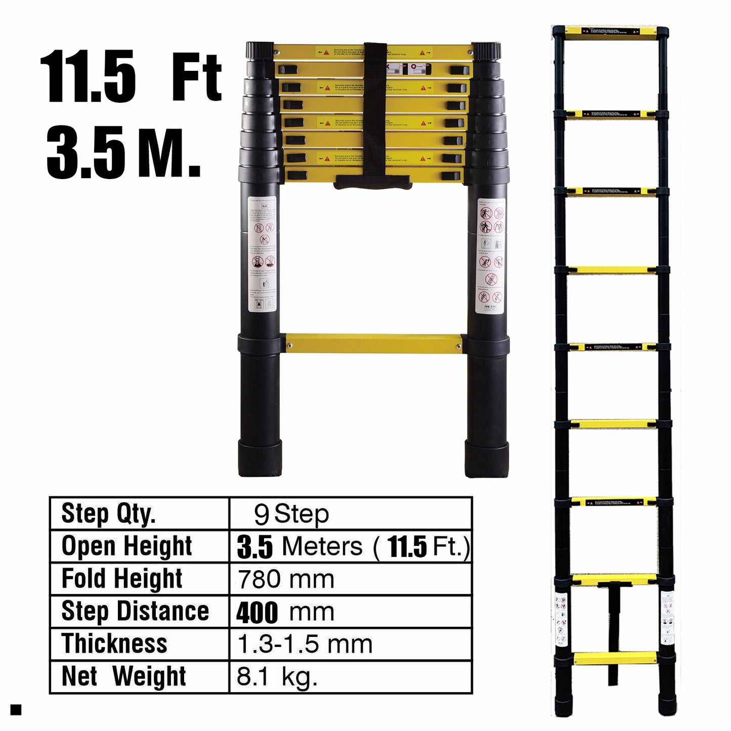 3.5M Single Telescopic Ladders(Black With Yellow)