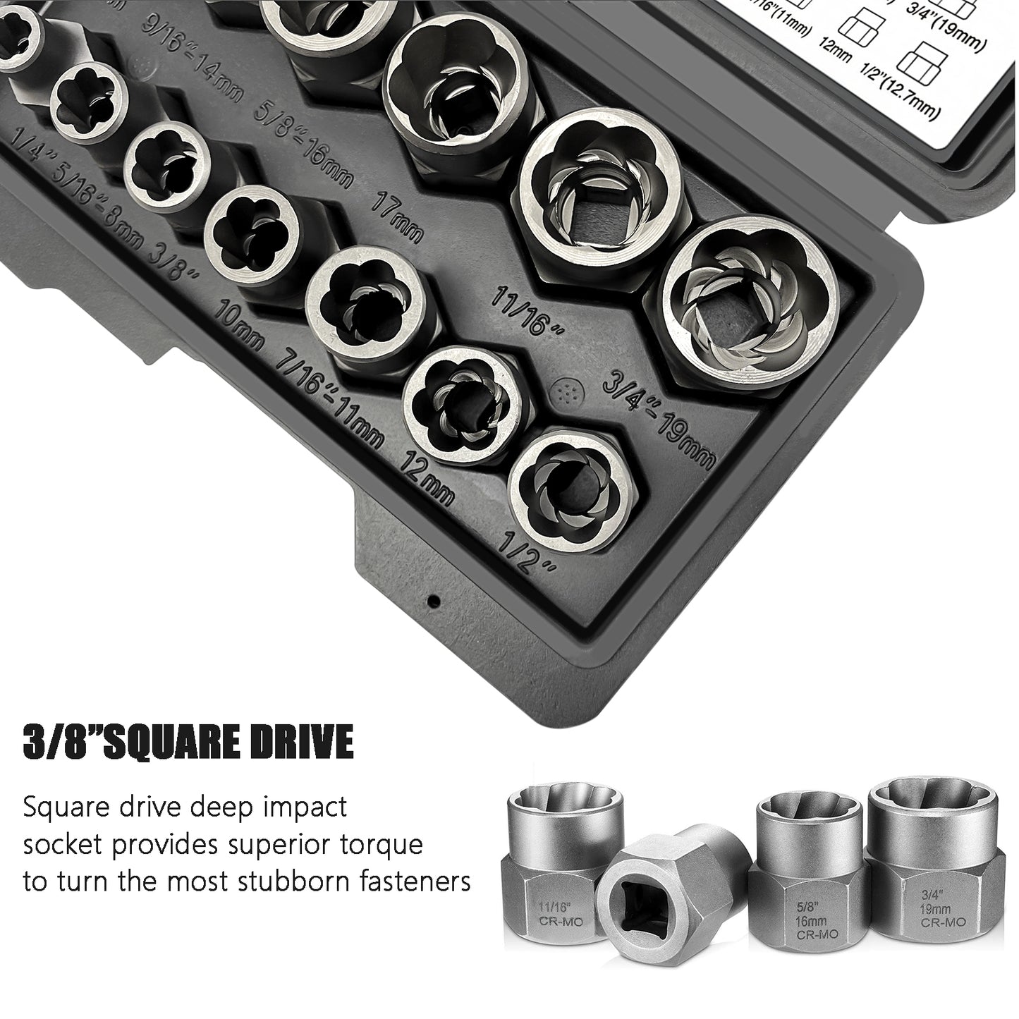 3/8" Locking Wheel Nut Remover Set Stud Bolt Impact Twist Socket Extractor Tool