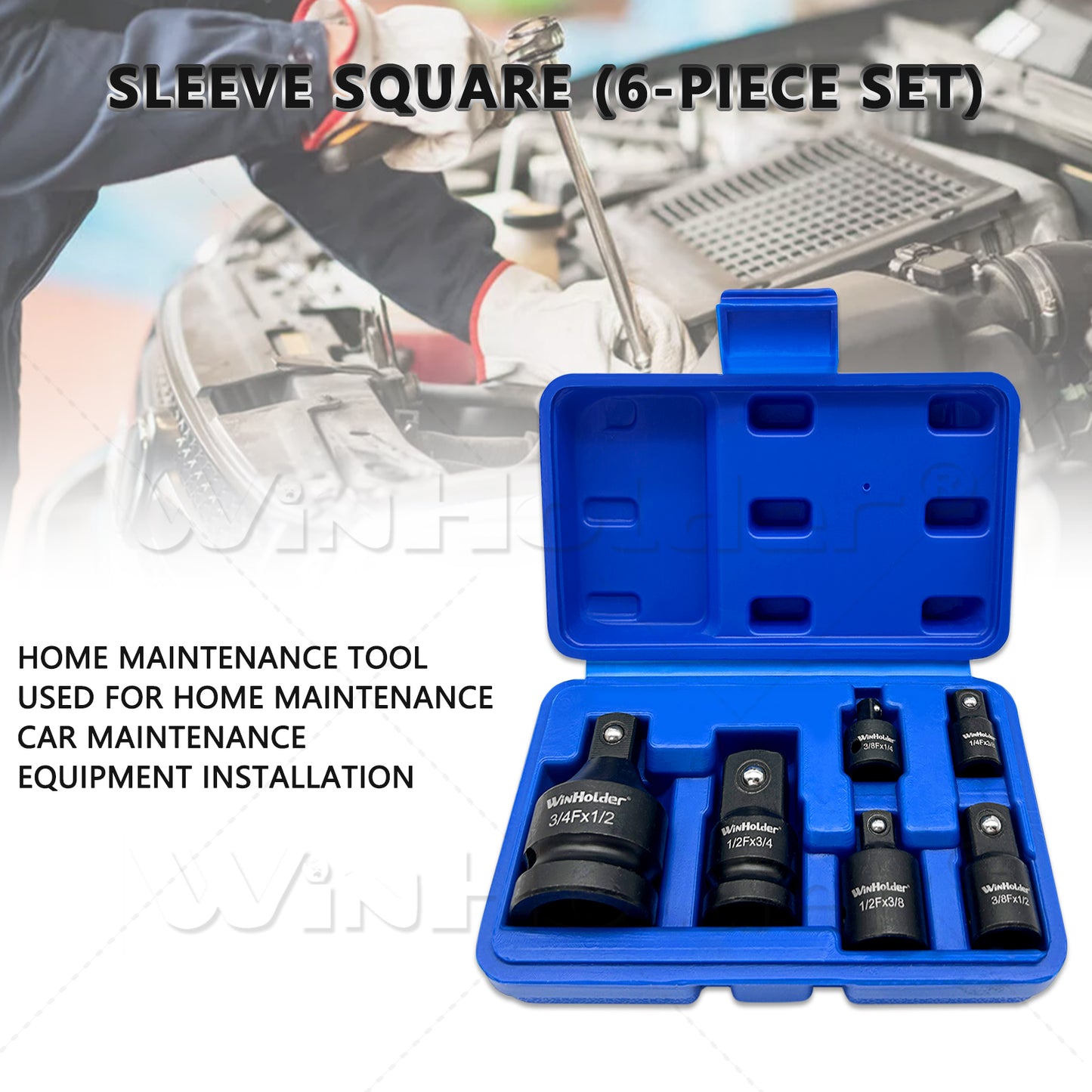 6Pc Impact Socket Adapter Set, Adaptor Reducer 1/4 3/8 1/2 3/4 Inch Square Drive
