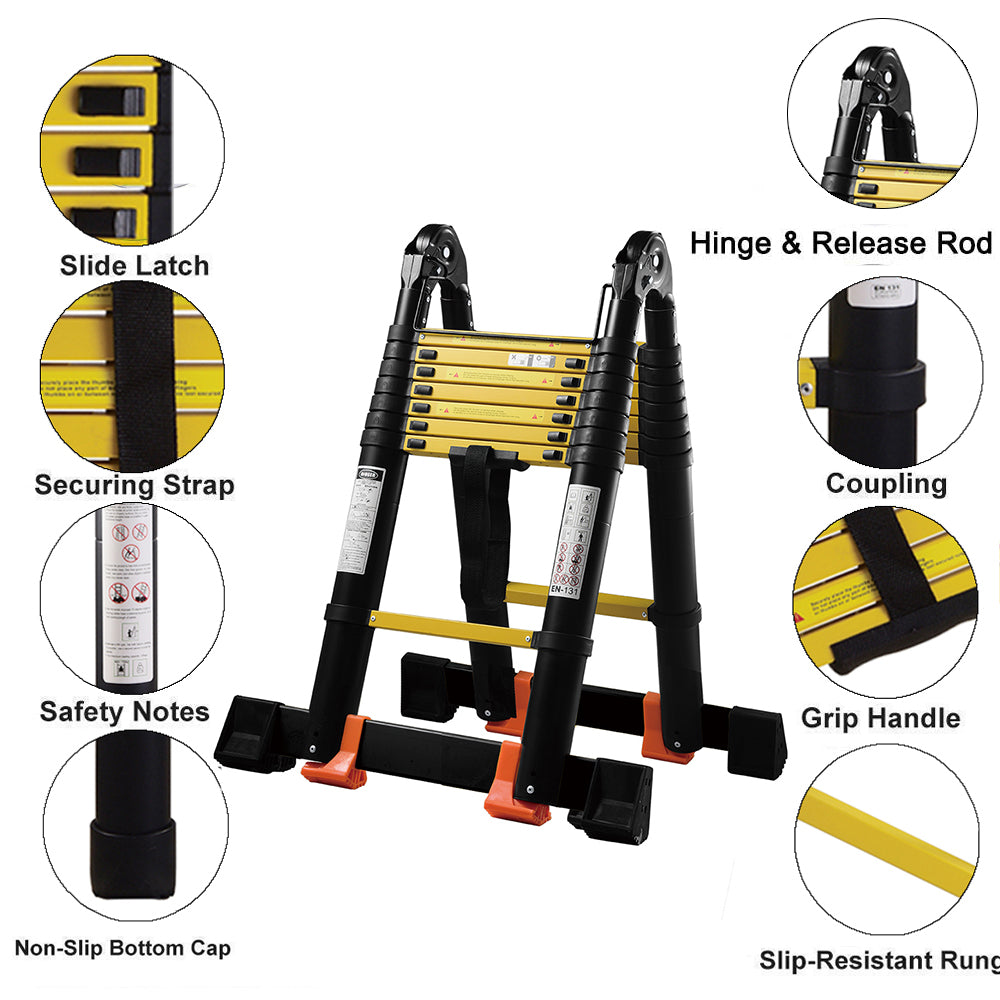 3.3M+3.3M Multi-Purpose Telescopic Ladder(Black With Yellow)