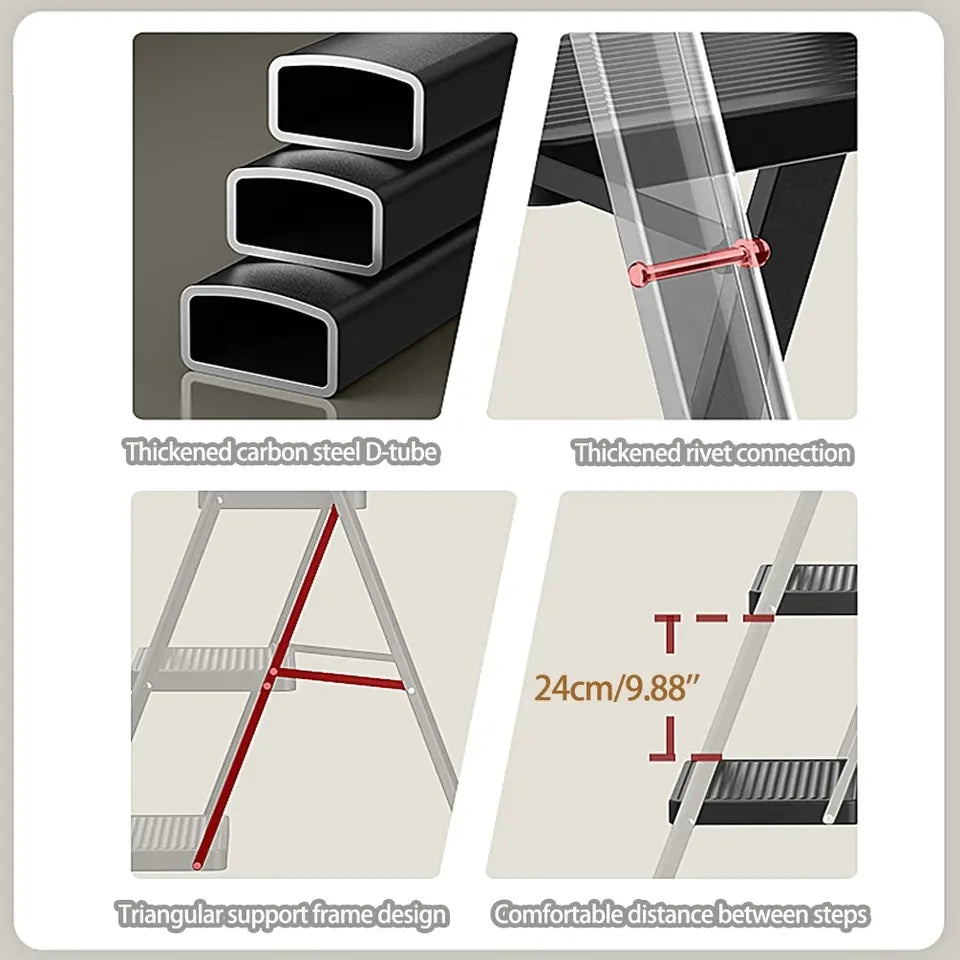 2 Step Ladder Folding Step Stool(Black)