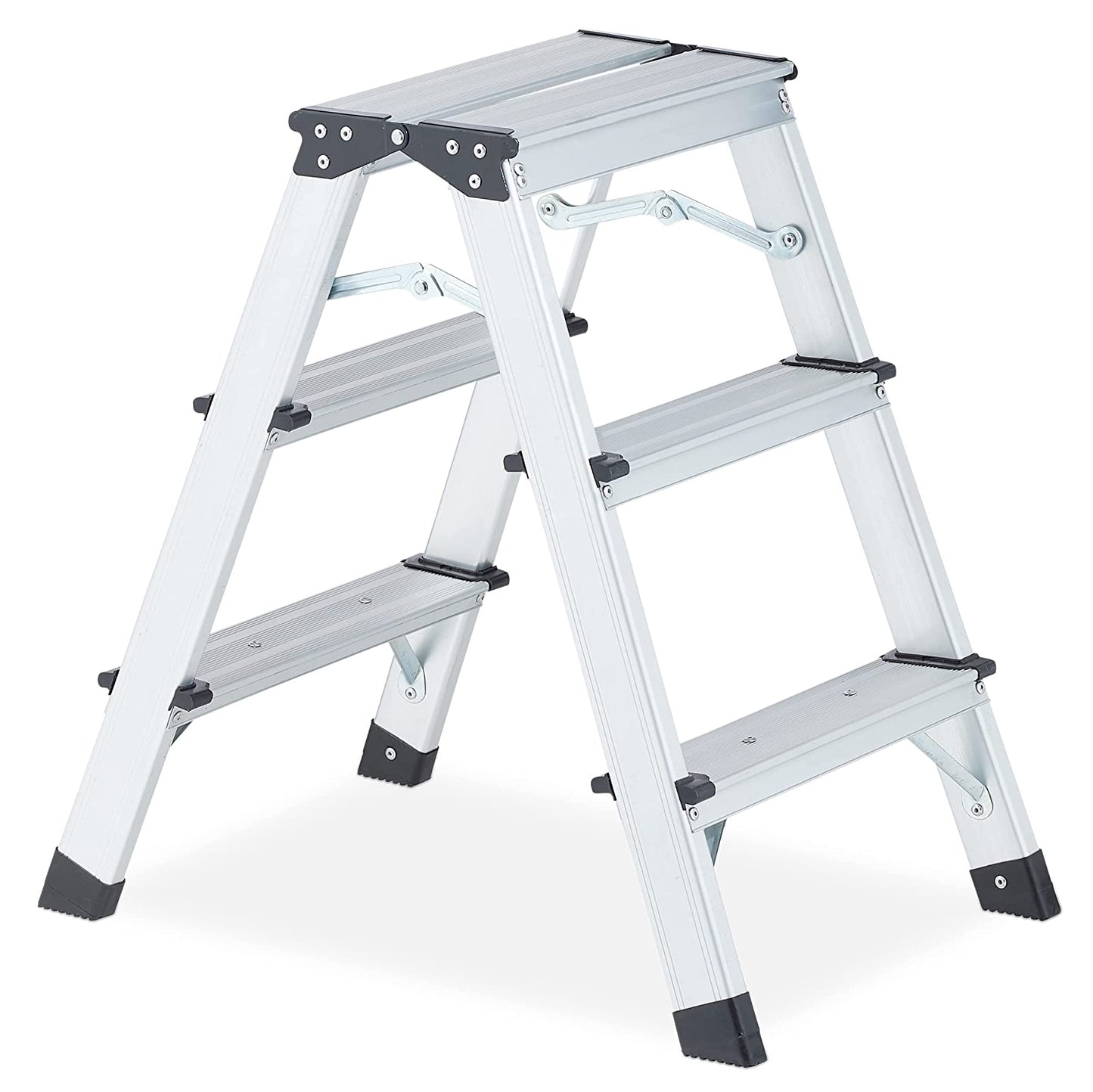 Aluminum Double 3 Step Ladder (Silver)