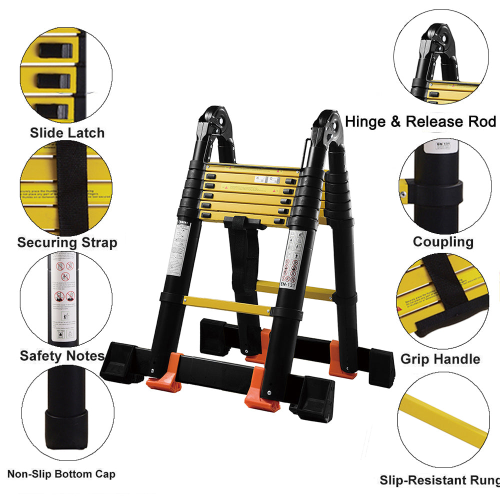 2.9M+2.9M Multi-Purpose Telescopic Ladder(Black With Yellow)