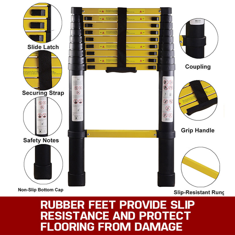 3.9M Single Telescopic Ladders(Black With Yellow)