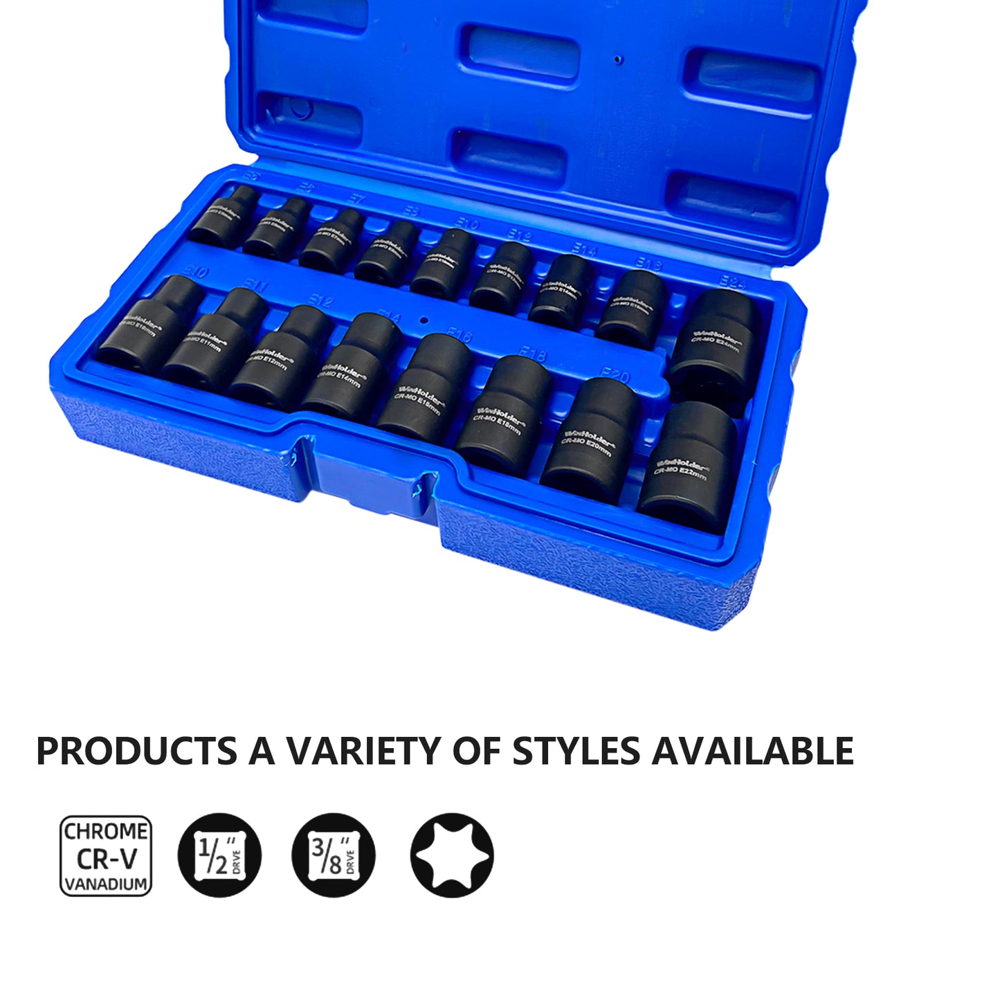 17pc 3/8" & 1/2" dr Impact E-Torx Socket Set E5 to E24
