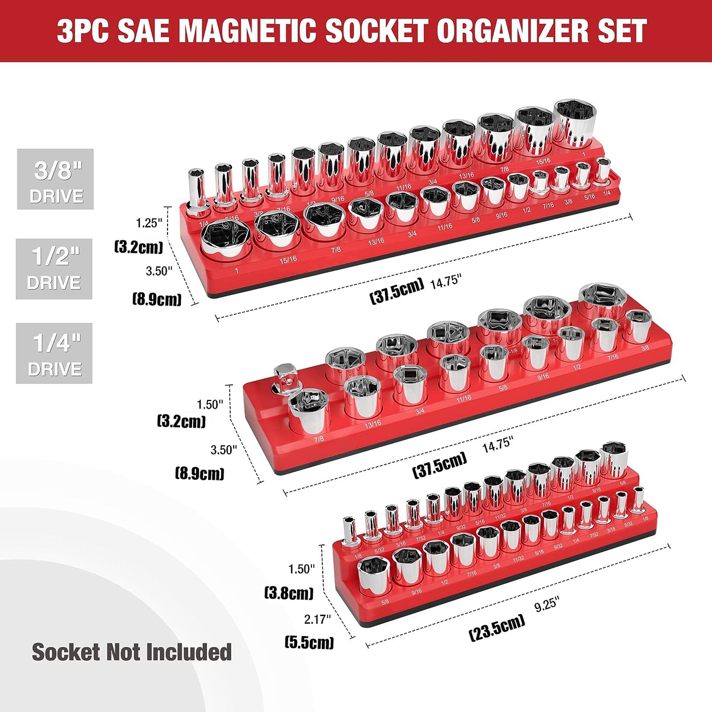 Magnetic Socket Organizer Set 3PC Socket Holder Set 1/4"3/8"&1/2"Drive