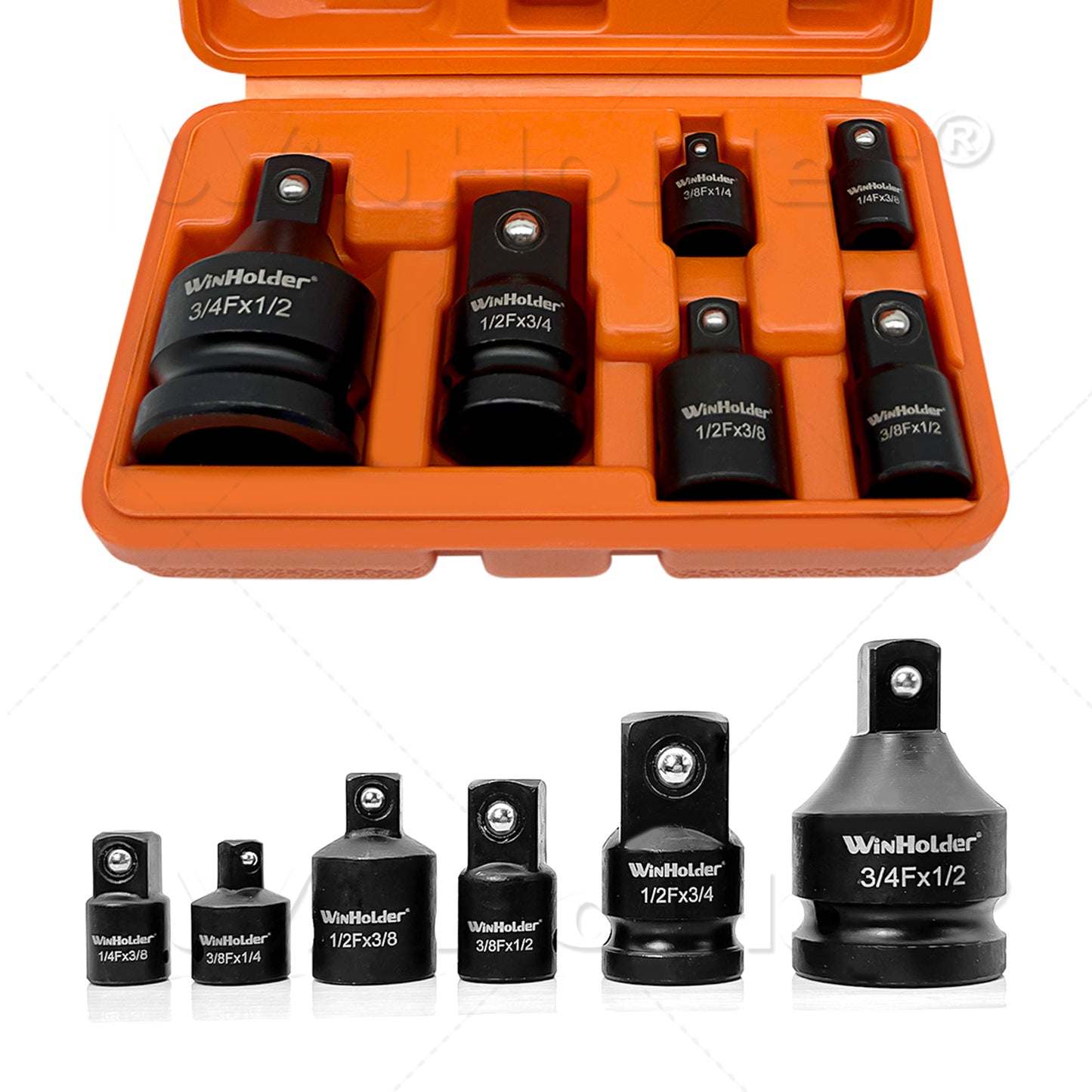 6Pc Impact Socket Adapter Set, Adaptor Reducer 1/4 3/8 1/2 3/4 Inch Square Drive