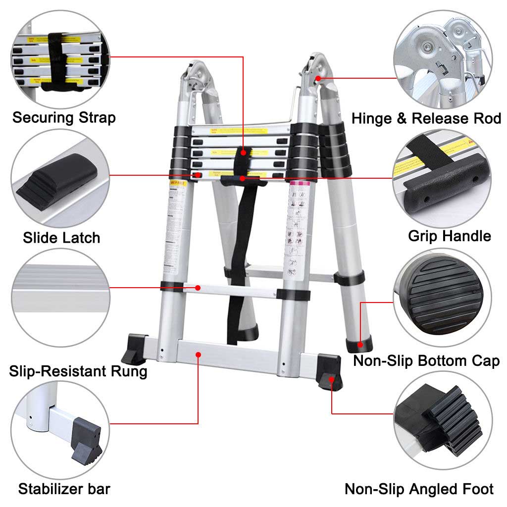 1.9M+1.9M Multi-Purpose Telescopic Ladder(Silver)