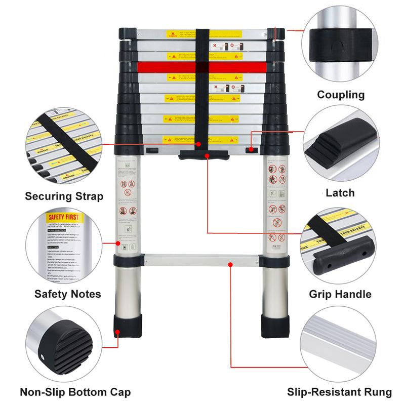 One Button Retraction 3.8M Telescopic Ladder