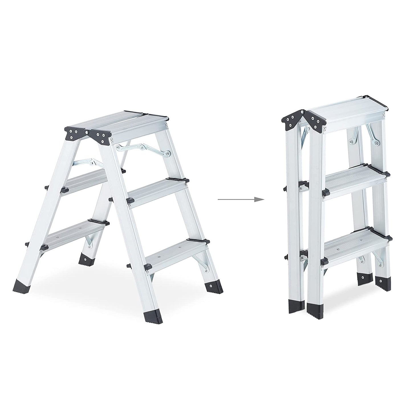 Aluminum Double 3 Step Ladder (Silver)