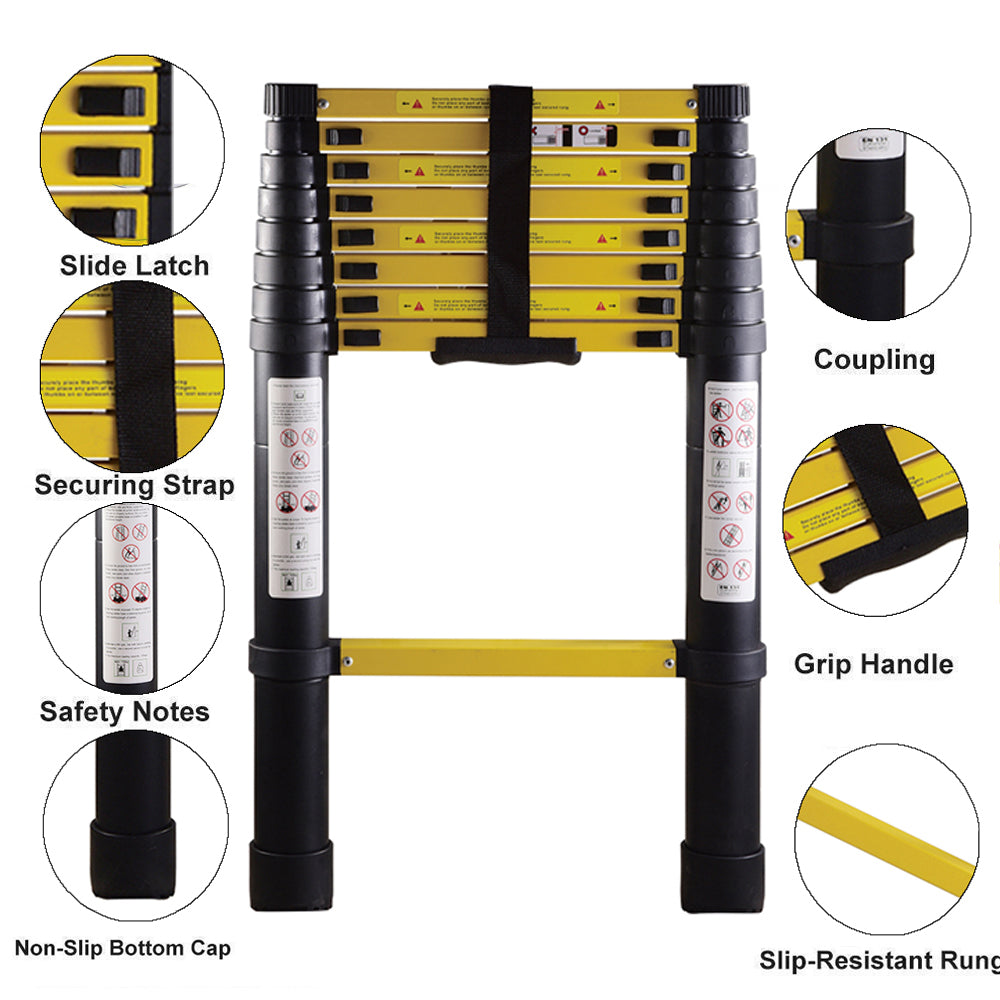 3.5M Single Telescopic Ladders(Black With Yellow)