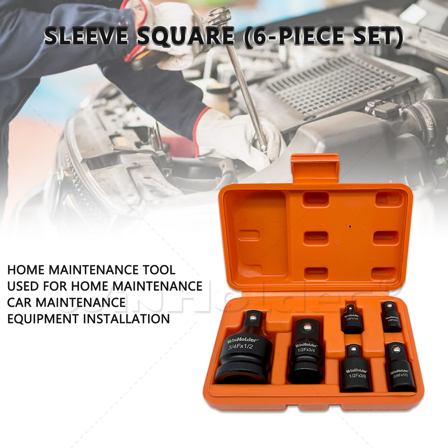 6Pc Impact Socket Adapter Set, Adaptor Reducer 1/4 3/8 1/2 3/4 Inch Square Drive