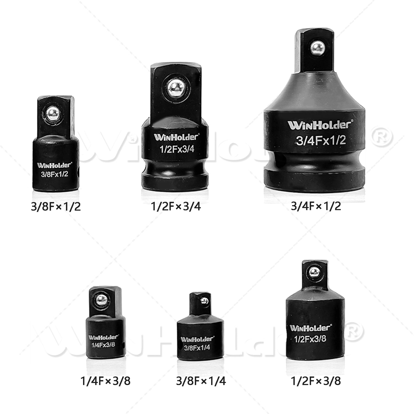 6Pc Impact Socket Adapter Set, Adaptor Reducer 1/4 3/8 1/2 3/4 Inch Square Drive