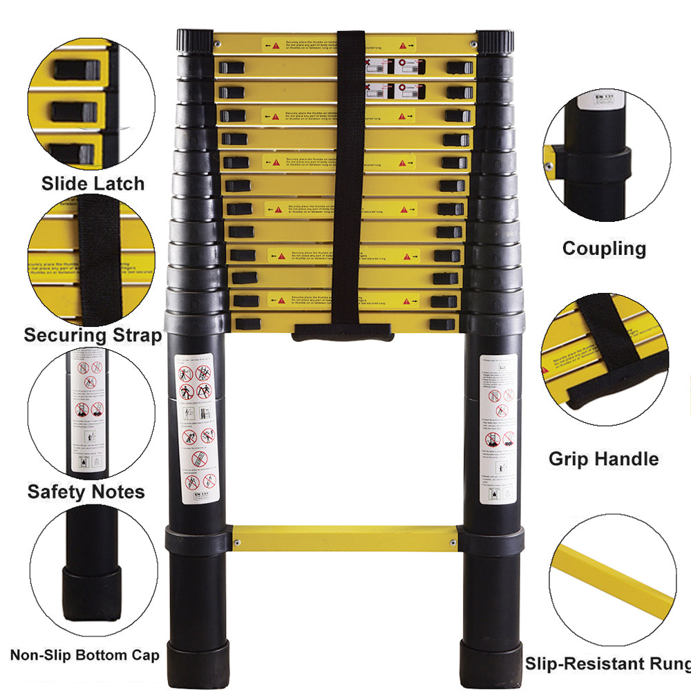 5.5M Single Telescopic Ladders(Black With Yellow)
