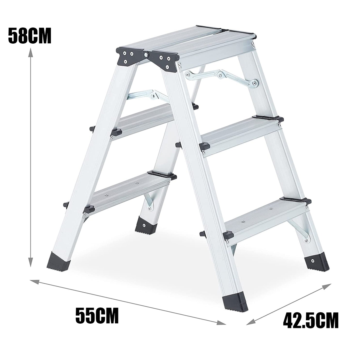 Aluminum Double 3 Step Ladder (Silver)