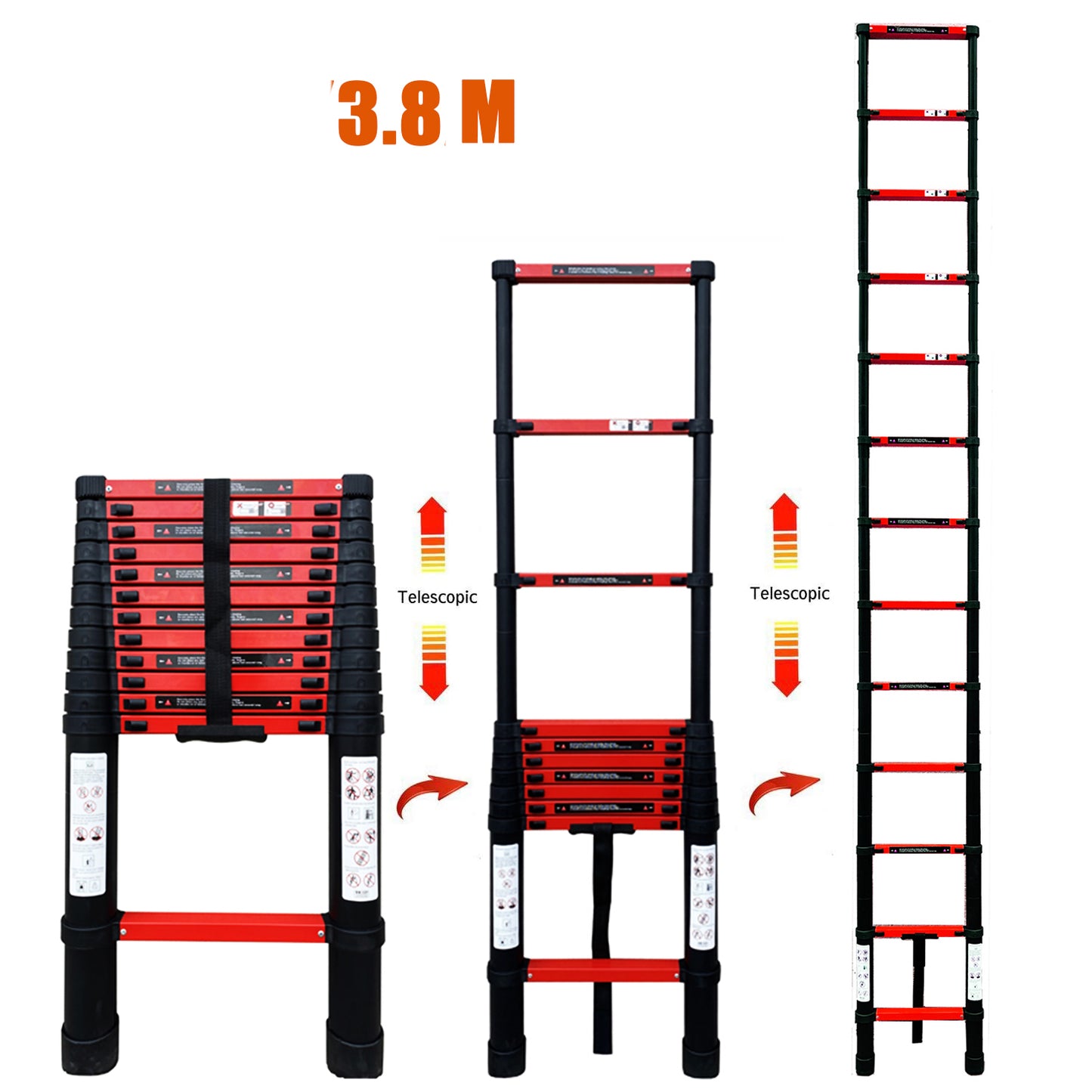 3.8M Single Telescopic Ladders(Black With Red)