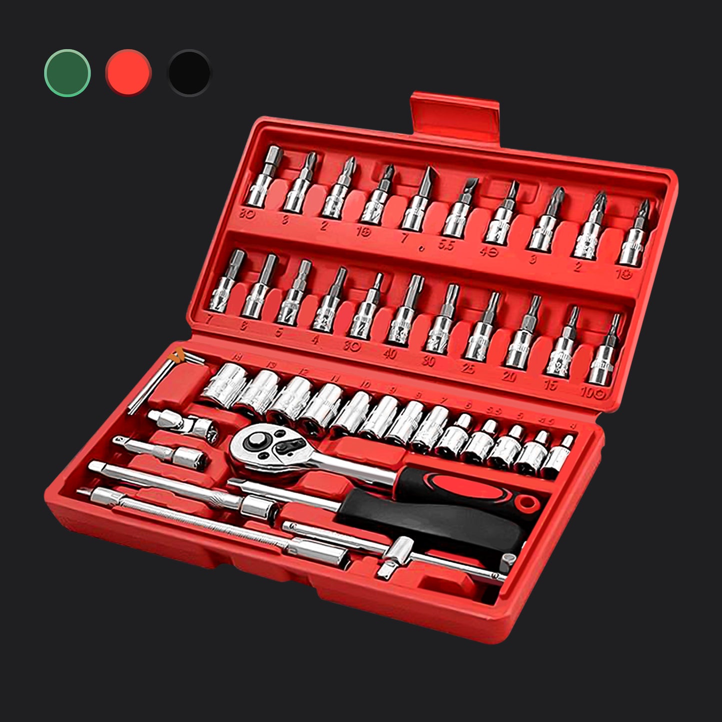 46pcs 1/4" Drive Socket Set Ratchet Screwdriver Bit With Case Garage Repair Tool