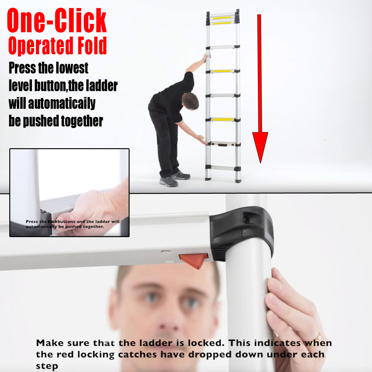 One Button Retraction 3.8M Telescopic Ladder