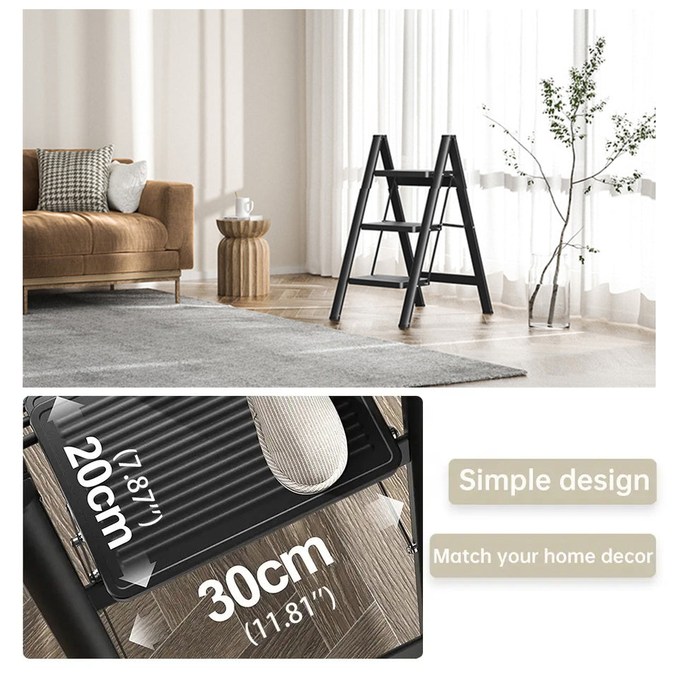 3 Step Ladder Folding Step Stool(Black)