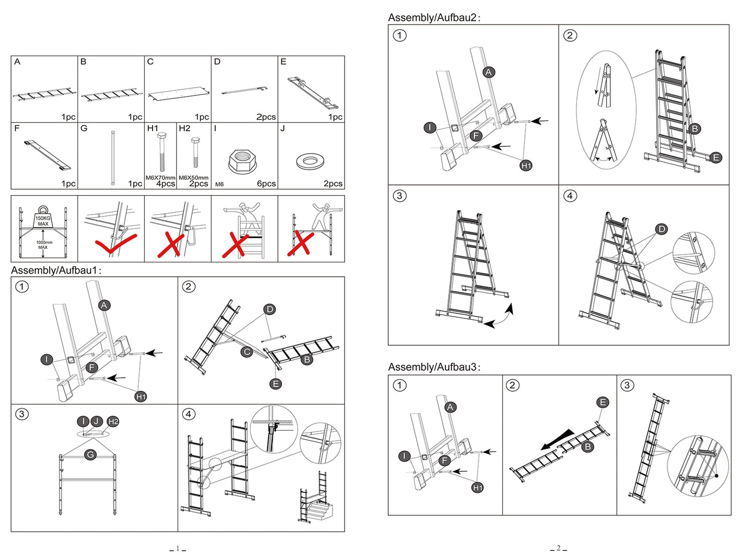 3 In 1-Scaffolding Step Ladder (Silver)