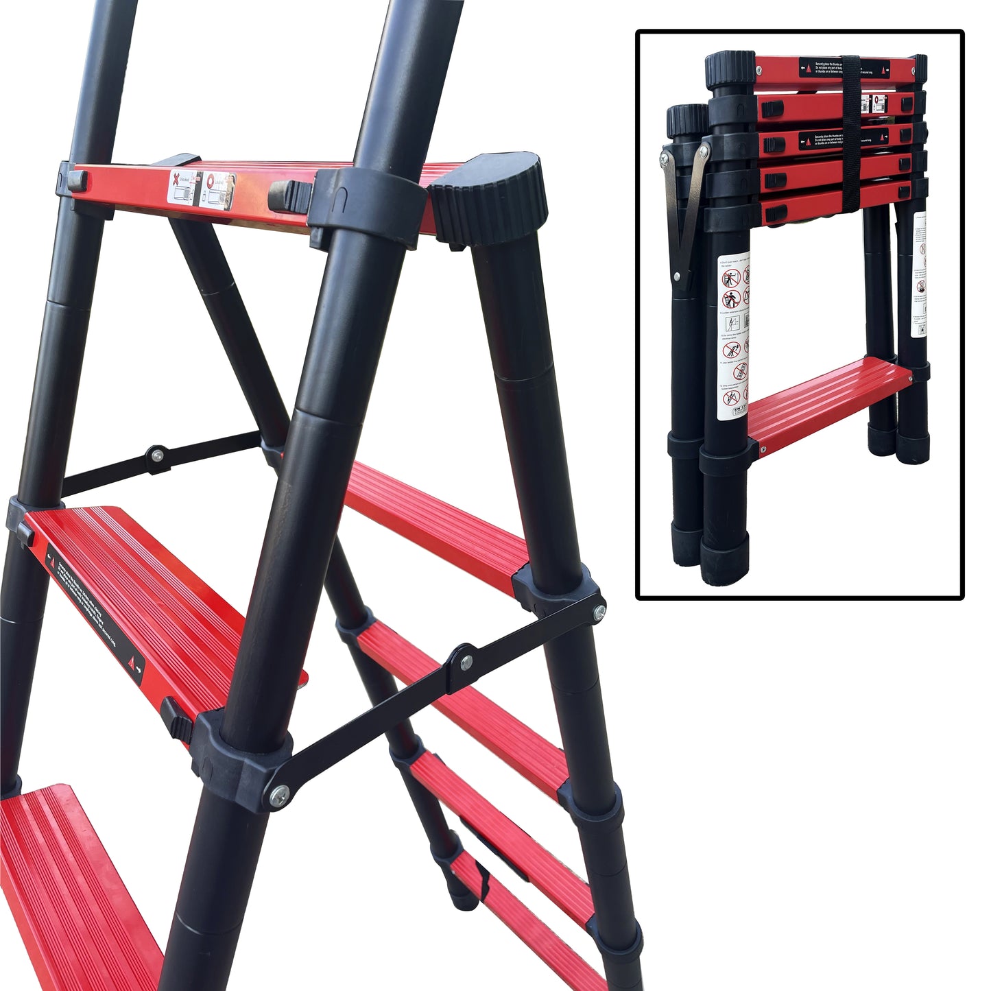 5+6 Step Double Side Telescopic Ladder (Black With Red)