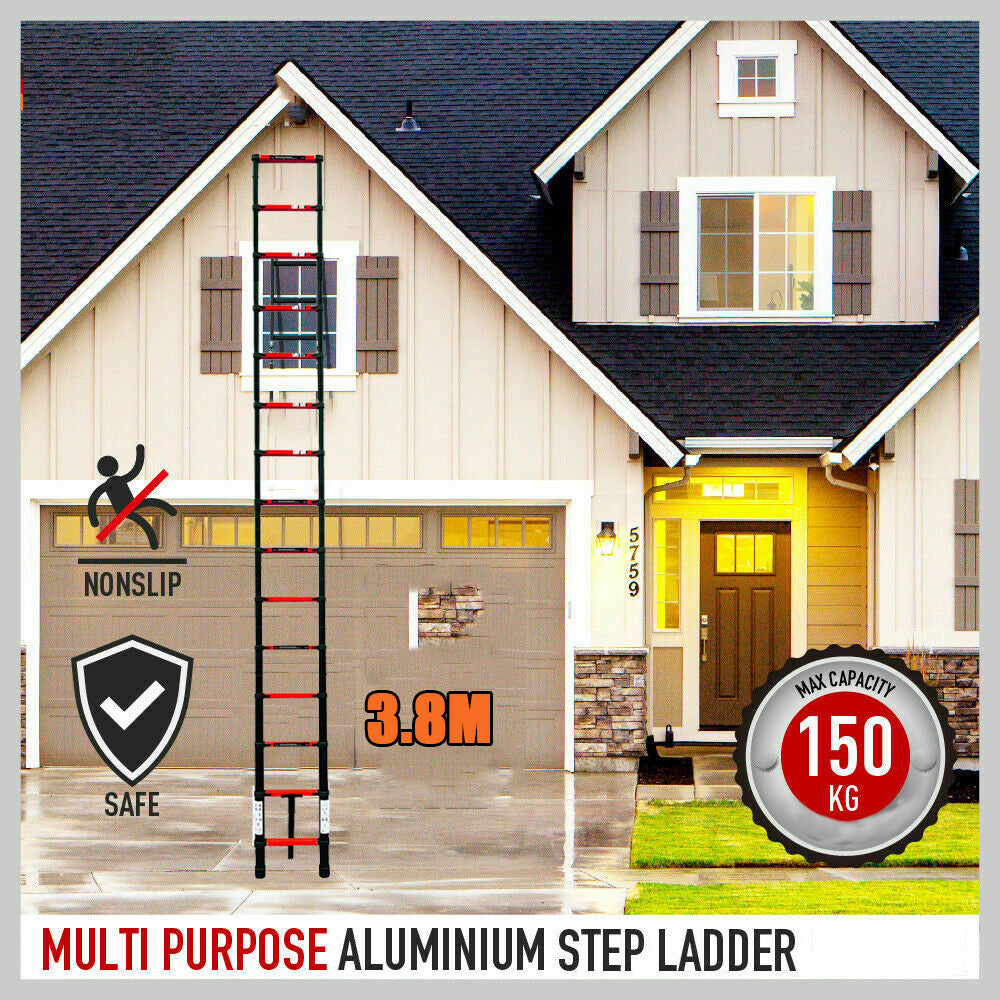 3.8M Single Telescopic Ladders(Black With Red)