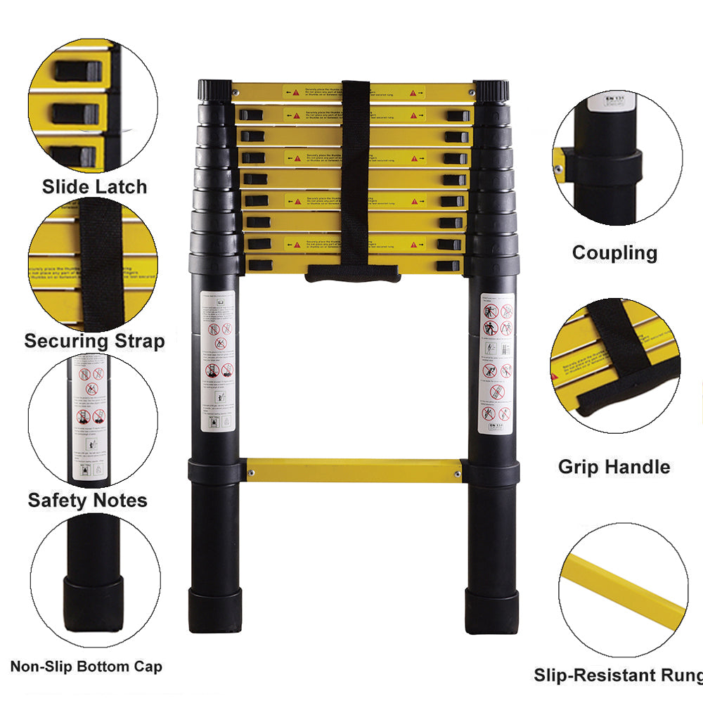 3.9M Single Telescopic Ladders(Black With Yellow)