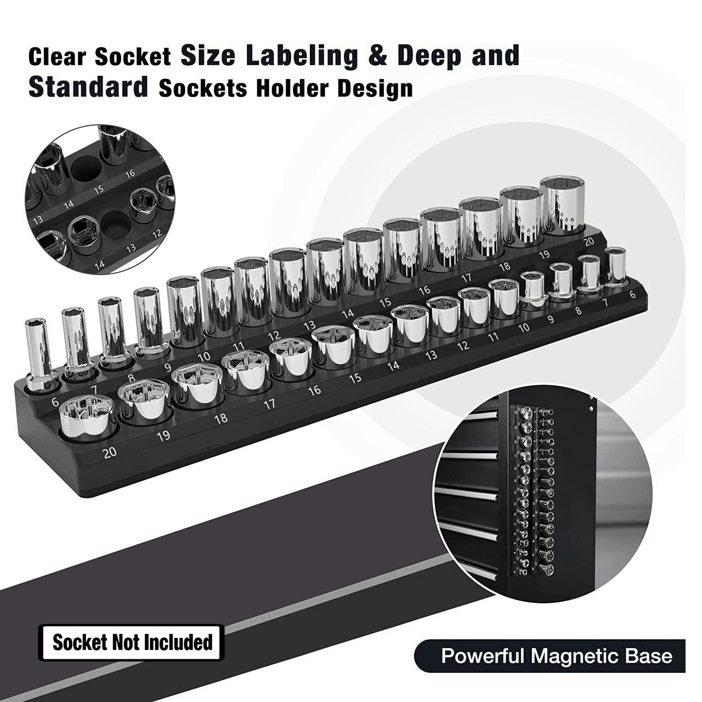 Magnetic Socket Organizer Set 3PC Socket Holder Set 1/4"3/8"&1/2"Drive