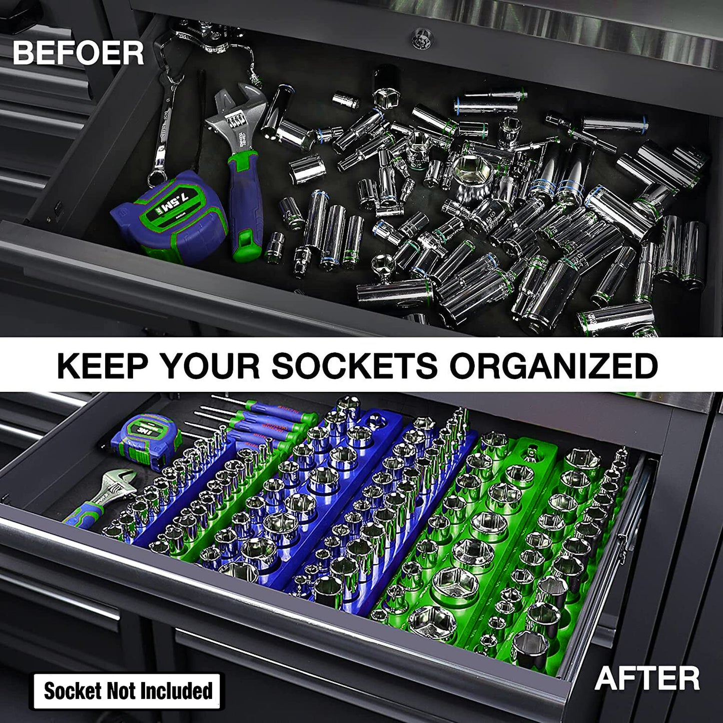 Magnetic Socket Organizer Set 3PC Socket Holder Set 1/4"3/8"&1/2"Drive