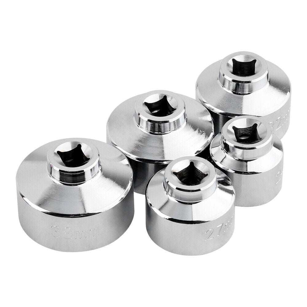 Oil Filter Socket Set 3/8" Dr 5 Pc 24 27 32 36 38mm Wrench Removal Tool