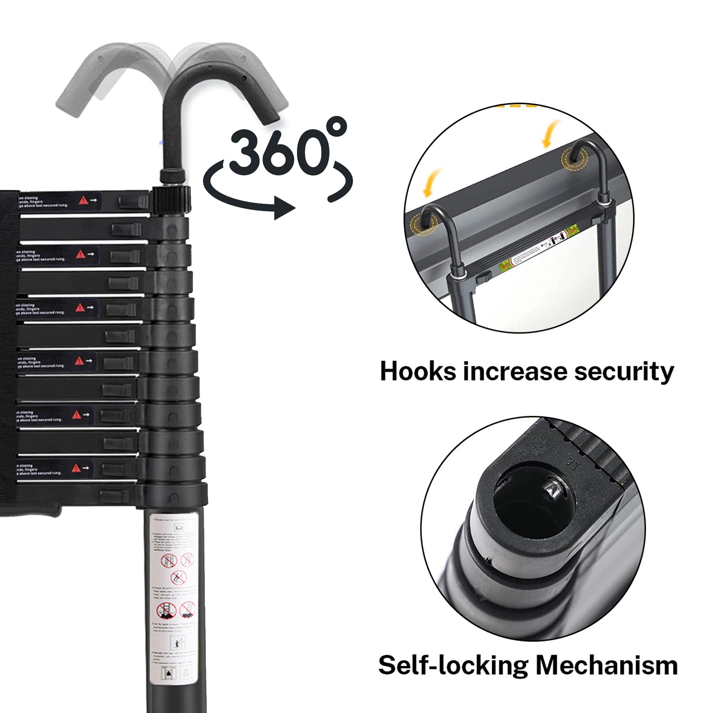 3.2M Single Telescopic Ladders With Hook(Black)