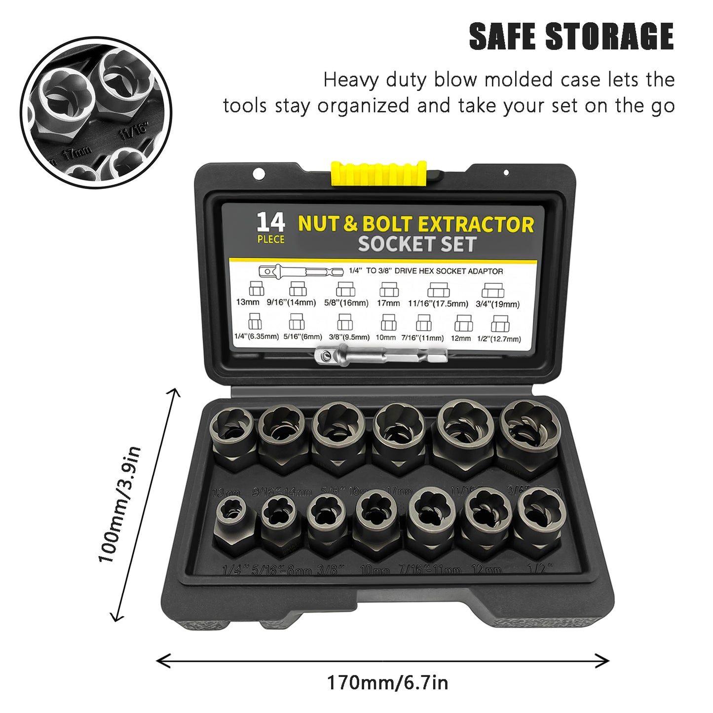 3/8" Locking Wheel Nut Remover Set Stud Bolt Impact Twist Socket Extractor Tool