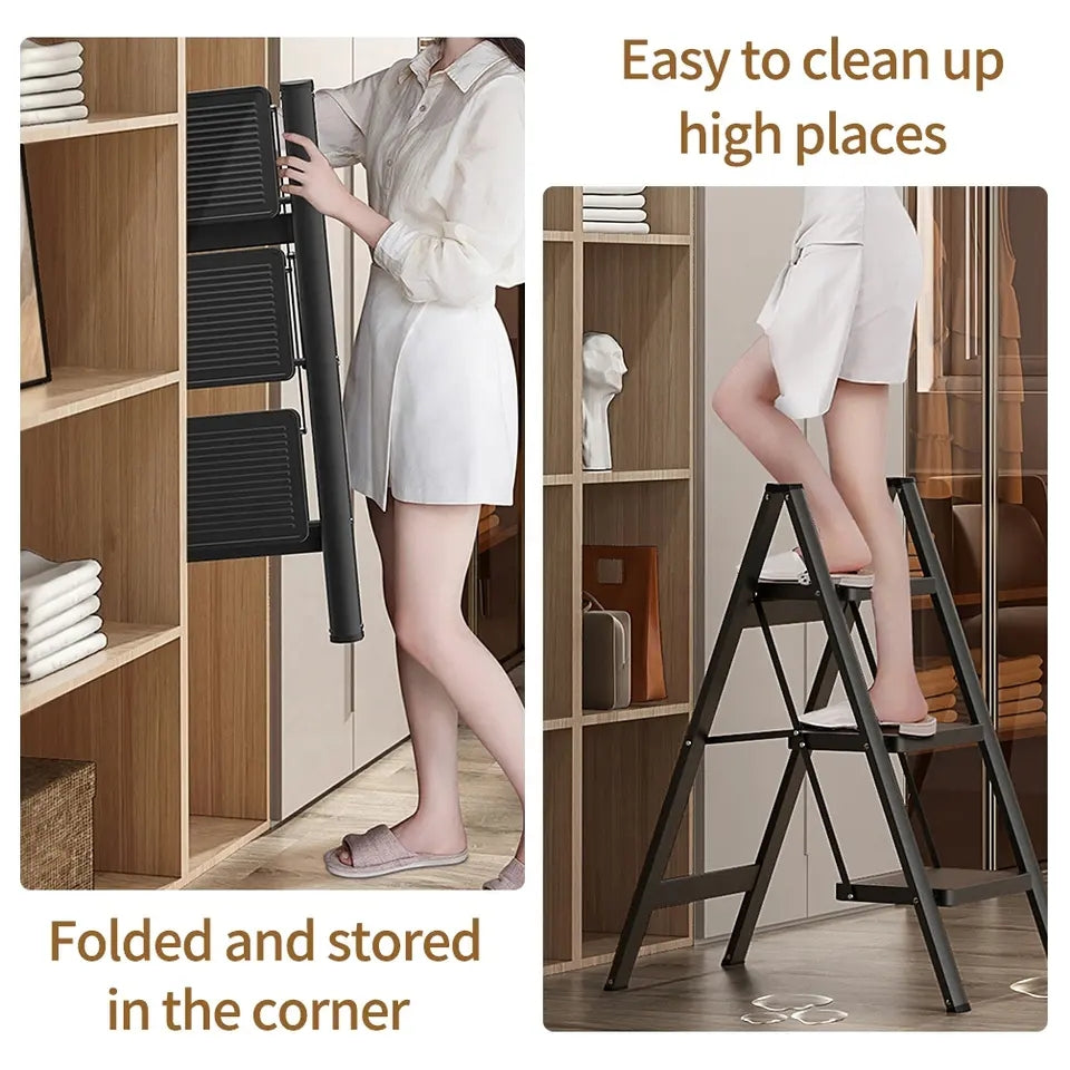 3 Step Ladder Folding Step Stool(Black)