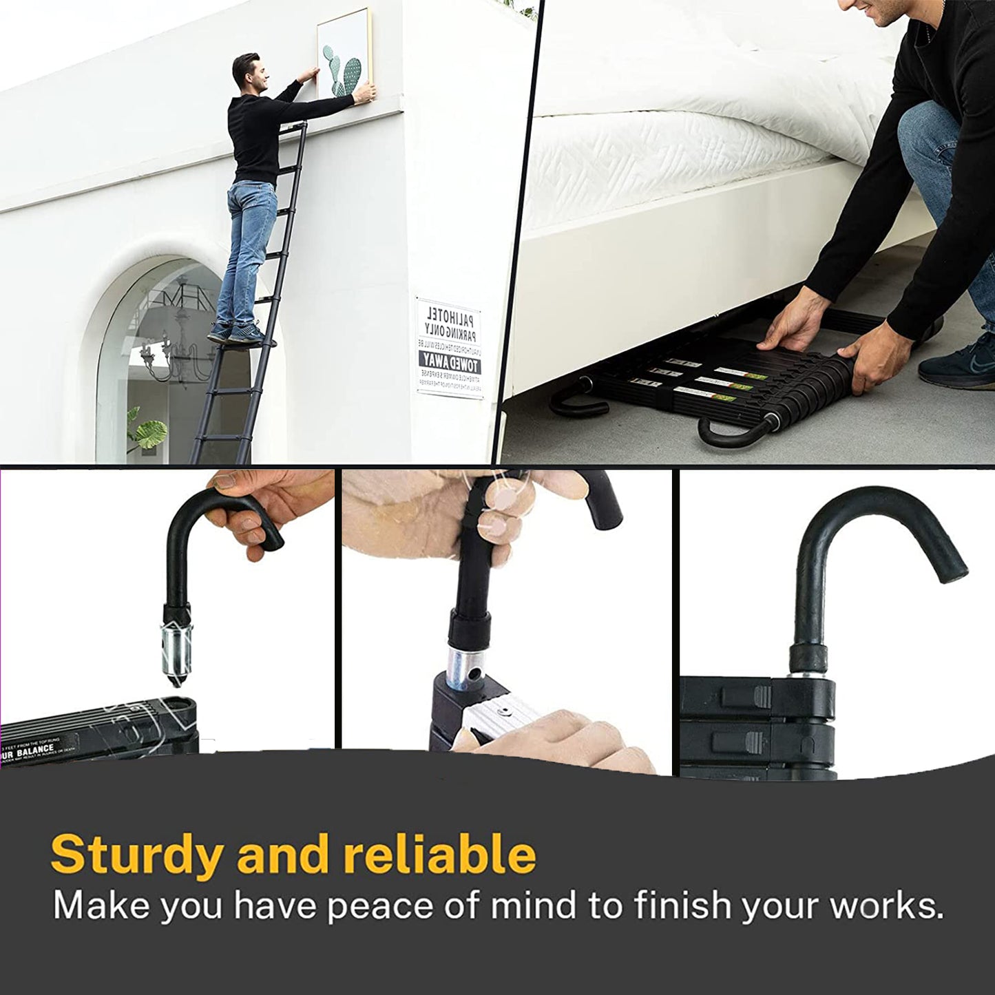 3.2M Single Telescopic Ladders With Hook(Black)