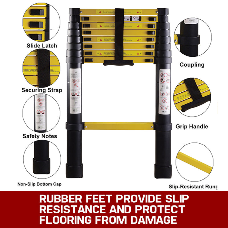 3.5M Single Telescopic Ladders(Black With Yellow)