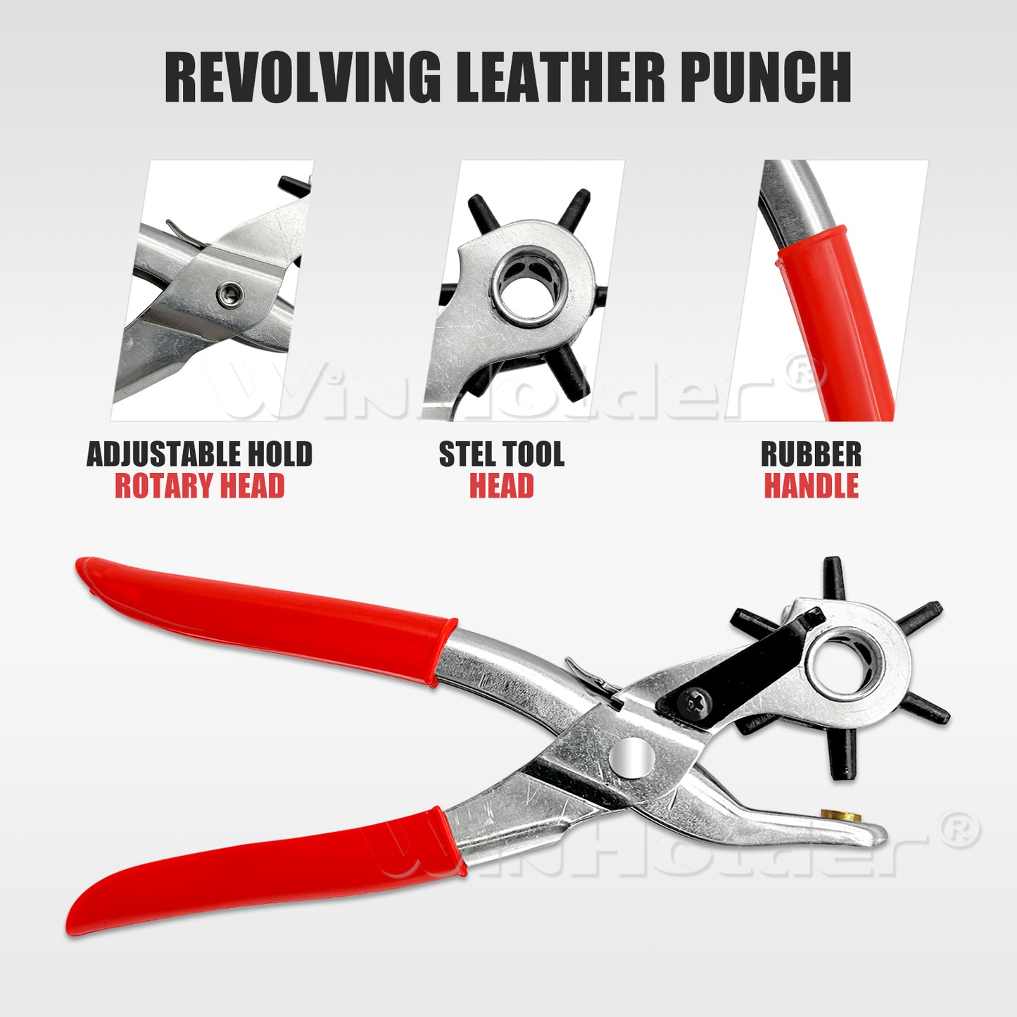 6 Sizes Revolving Belt Hole Punch Rivet Plier DIY 6 Hole Eyelet Leather Punch