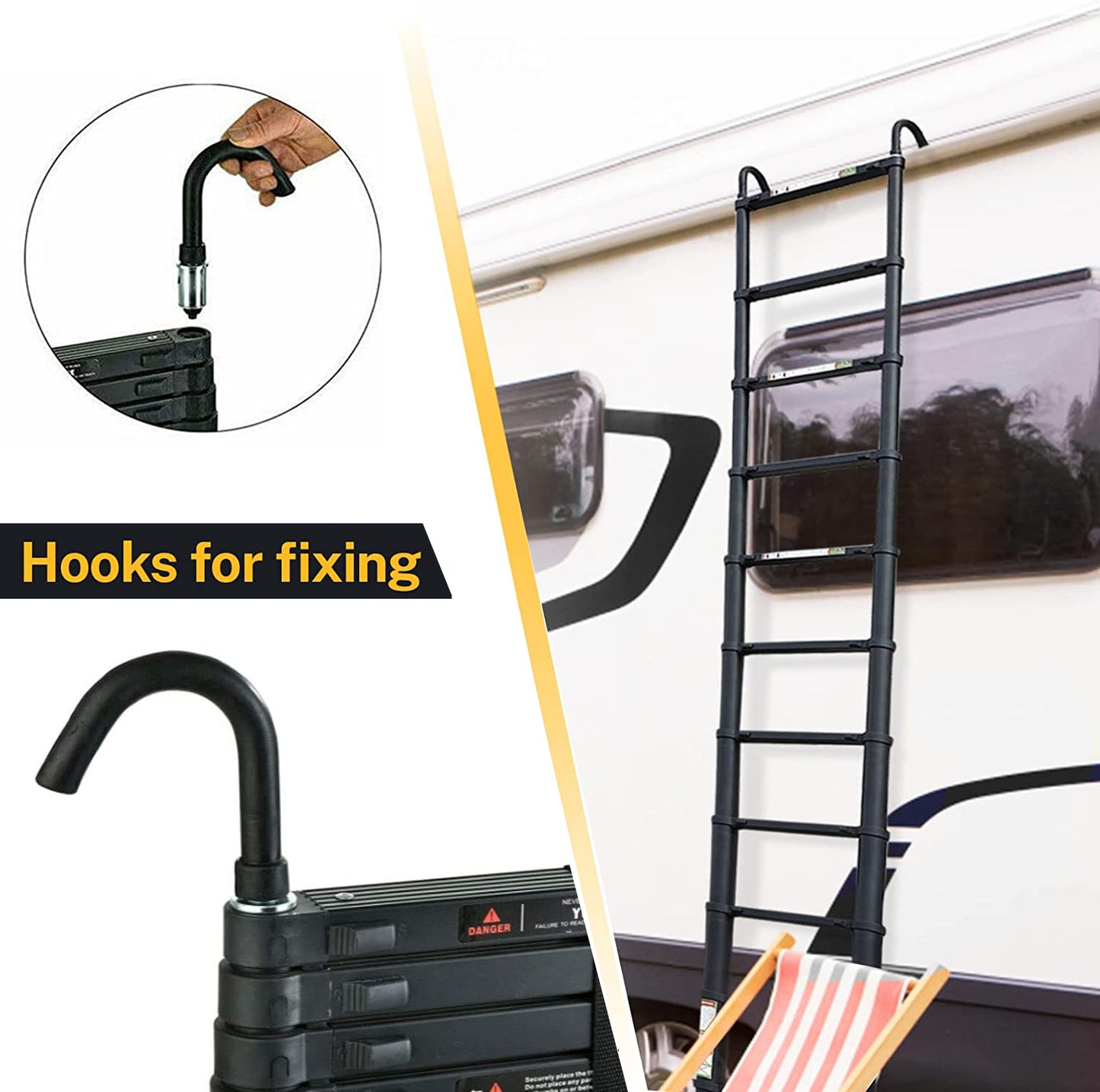 3.2M Single Telescopic Ladders With Hook(Black)