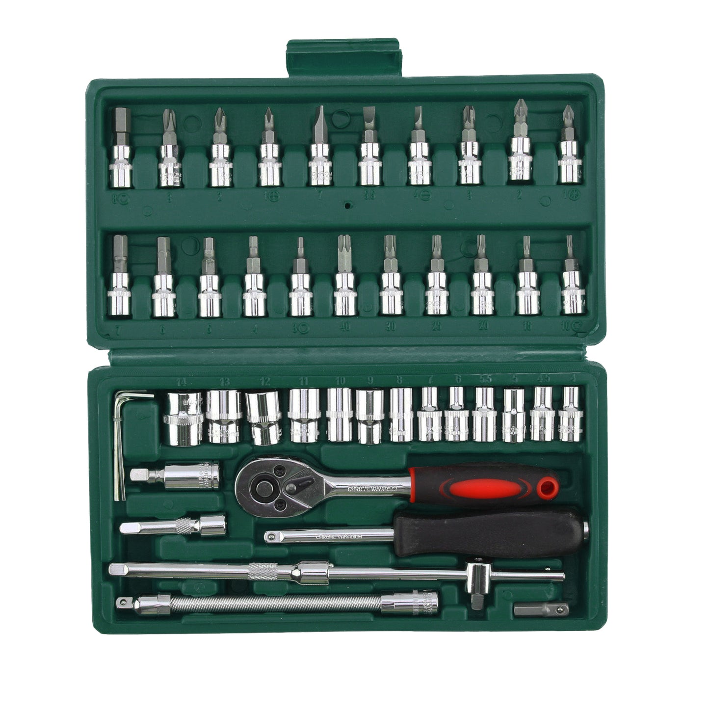 46pcs 1/4" Drive Socket Set Ratchet Screwdriver Bit With Case Garage Repair Tool