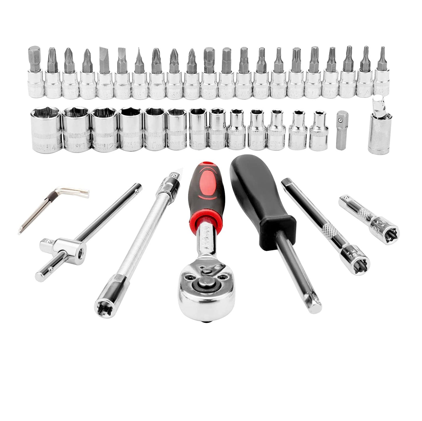 46pcs 1/4" Drive Socket Set Ratchet Screwdriver Bit With Case Garage Repair Tool