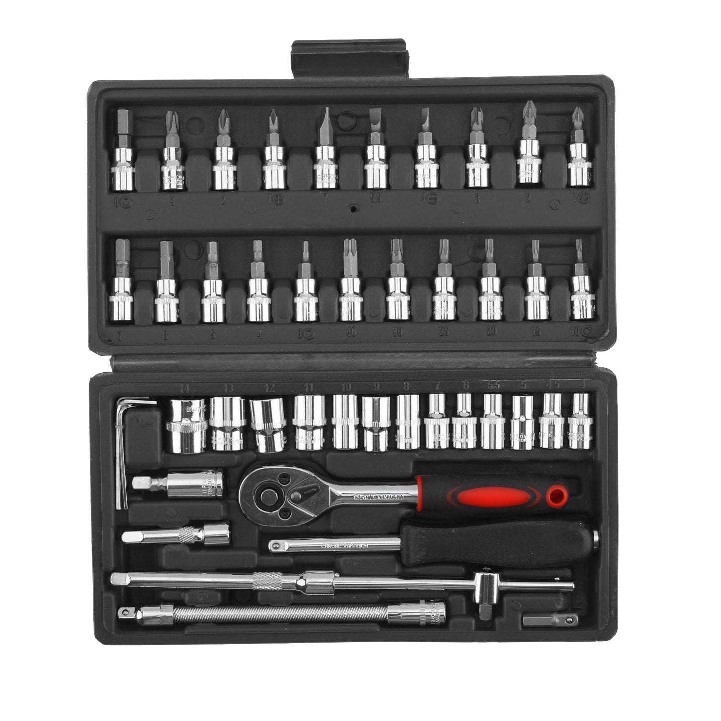 46pcs 1/4" Drive Socket Set Ratchet Screwdriver Bit With Case Garage Repair Tool