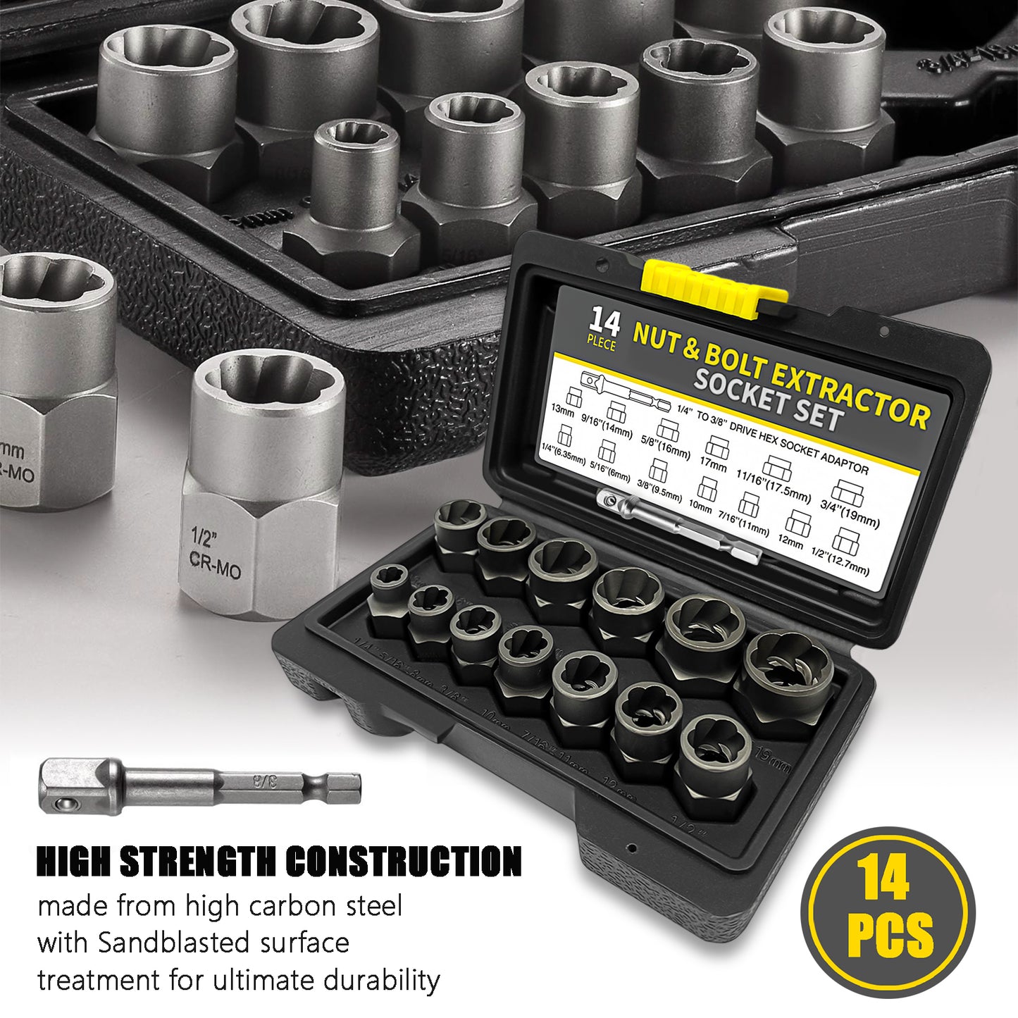 3/8" Locking Wheel Nut Remover Set Stud Bolt Impact Twist Socket Extractor Tool