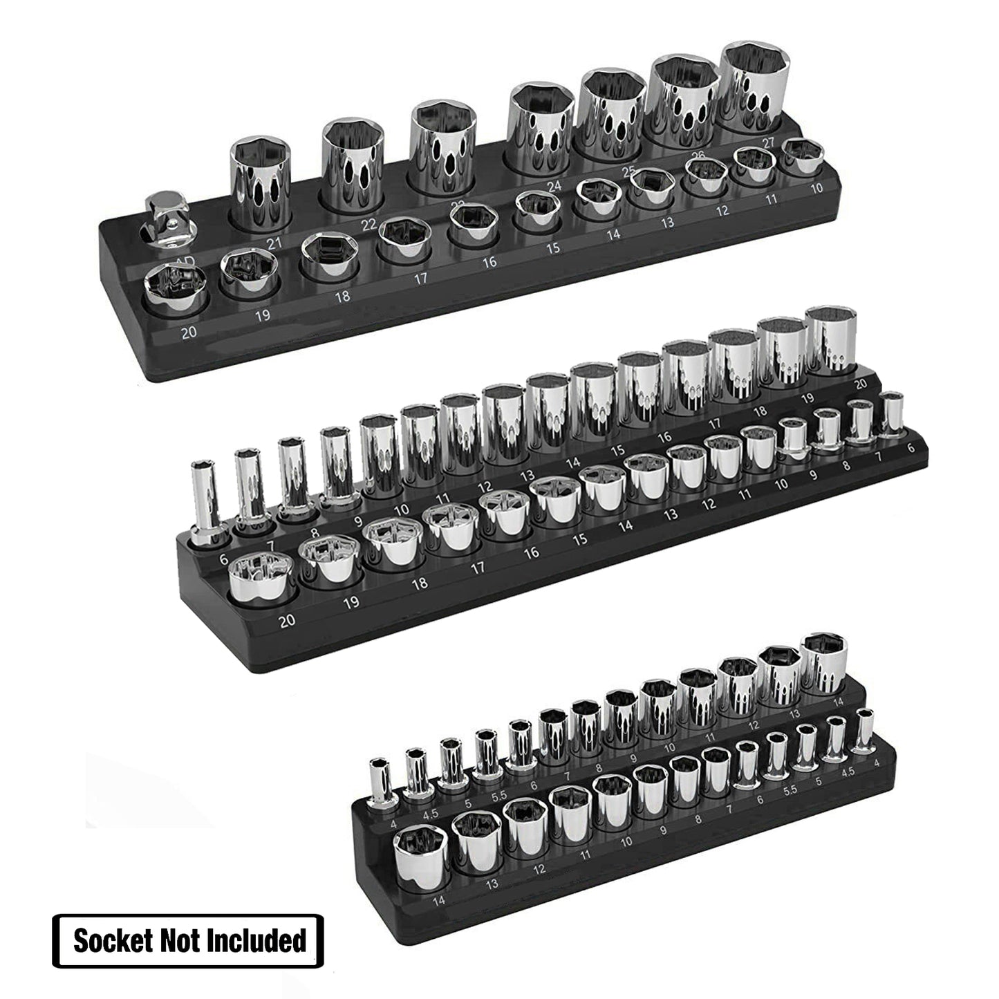 Magnetic Socket Organizer Set 3PC Socket Holder Set 1/4"3/8"&1/2"Drive